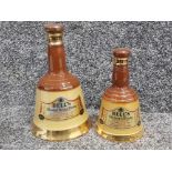 Two vintage Wade Bells blended scotch whisky decanters sizes 37.5cl & 18.9cl, both still sealed