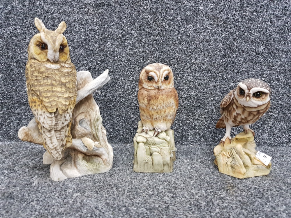 Three Teviotdale owls perching and all signed Debbie Edlmann and DMS 1982/85/86