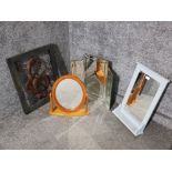 Three dressing table mirrors and a music note wall sculpture