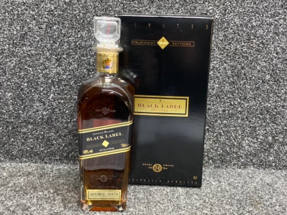 Bottle of Johnnie Walker black label old scotch whisky, 70cl still sealed, Millennium 2000