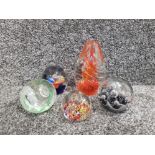 5 miscellaneous art glass paperweights