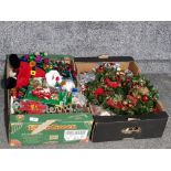 2 trays of Christmas decorations and lights