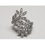 Silver and marcasite leaf design ring size O 4g gross