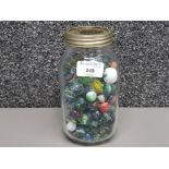 Vintage marbles of various sizes in a kilner jar