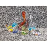 6 pieces of Murano art glass includes dolphins frogs etc