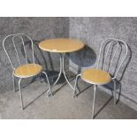 Metal and laminate cafe table and two matching chairs