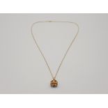 Ladies 9ct yellow gold citreen and diamond cluster pendant featuring 4 citreen stones set with a