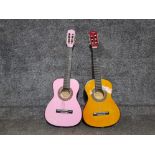 Music alley acoustic guitar together with play on acoustic guitar in pink