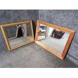 Modern bevelled wall mirror and a pine framed wall mirror