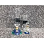 2 crystal perfume bottles together with 2 crystal candlesticks