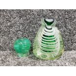 Contemporary art glass solifleur vase together with paperweight in form of an apple with biscuit