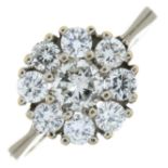 A diamond cluster ring.Total diamond weight 1ct,