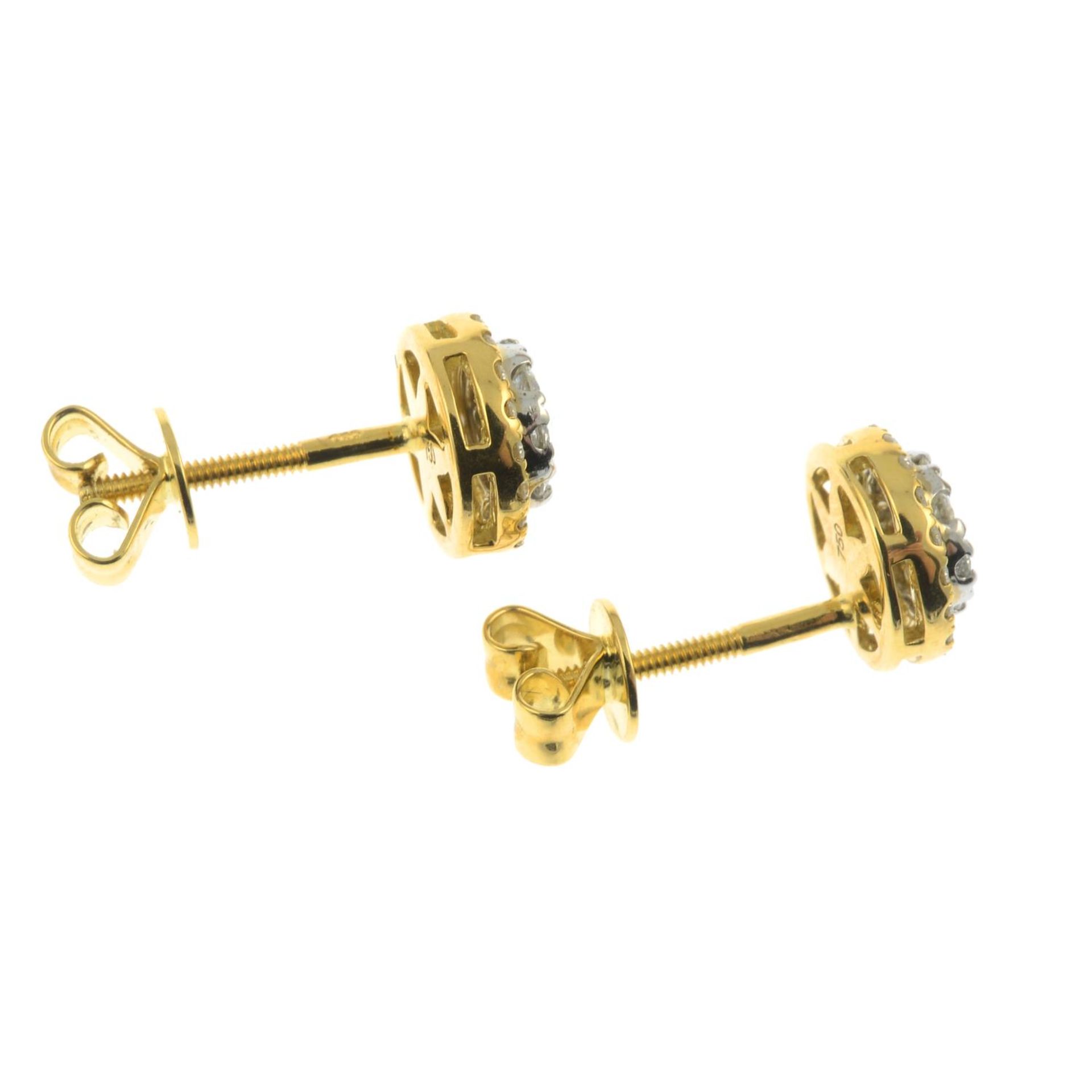 A pair of 18ct gold diamond earrings.Total diamond weight 0.43ct. - Image 2 of 2