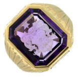 An amethyst intaglio signet ring.Amethyst weight 15.37cts.