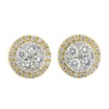 A pair of 18ct gold diamond earrings.Total diamond weight 0.43ct.