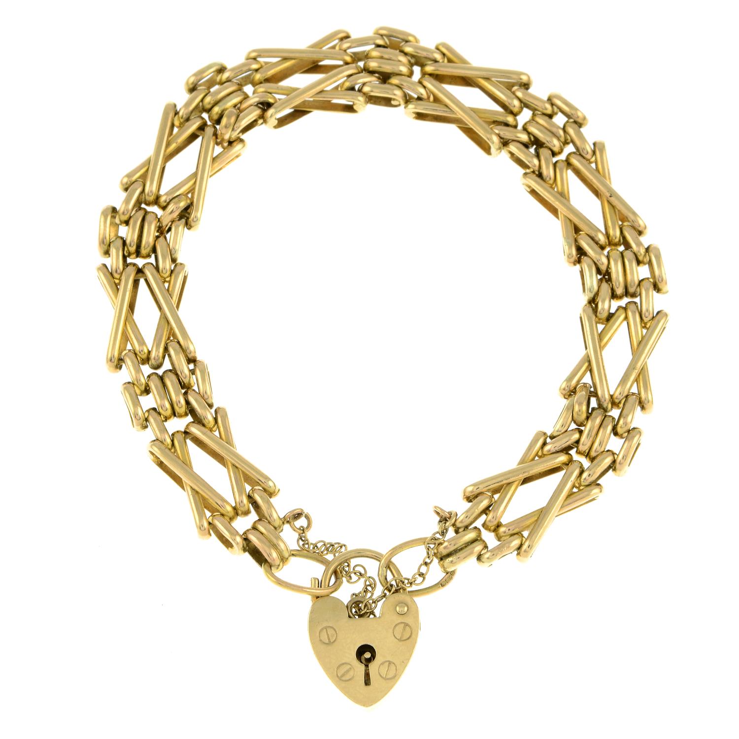 A 9ct gold fancy-link bracelet, with padlock clasp.Hallmarks for Birmingham, 1989.Length 20cms.