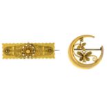 Late Victorian 15ct gold cannetille bar brooch,