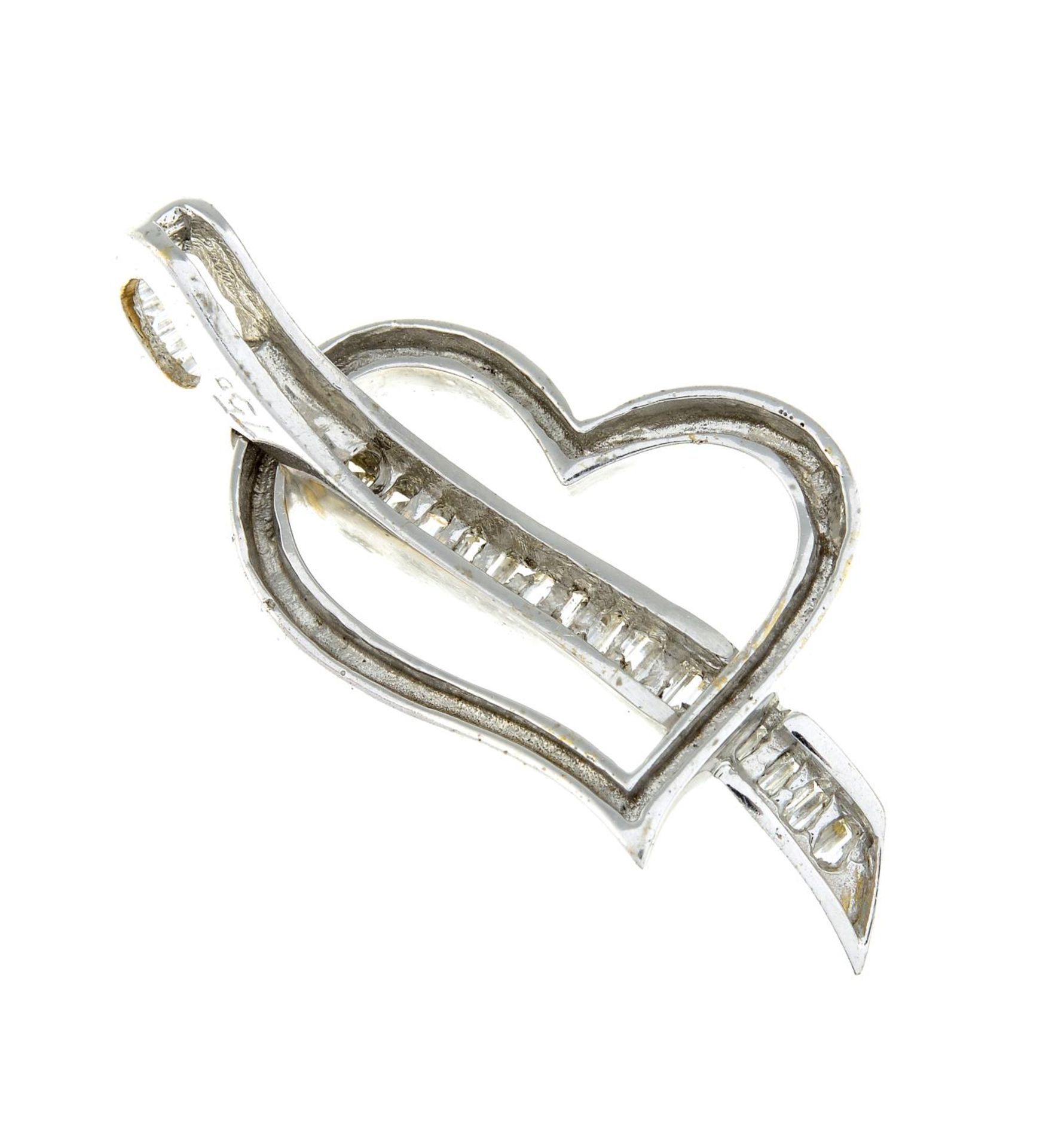 A baguette-cut diamond heart pendant.Estimated total diamond weight 0.50, - Image 2 of 2