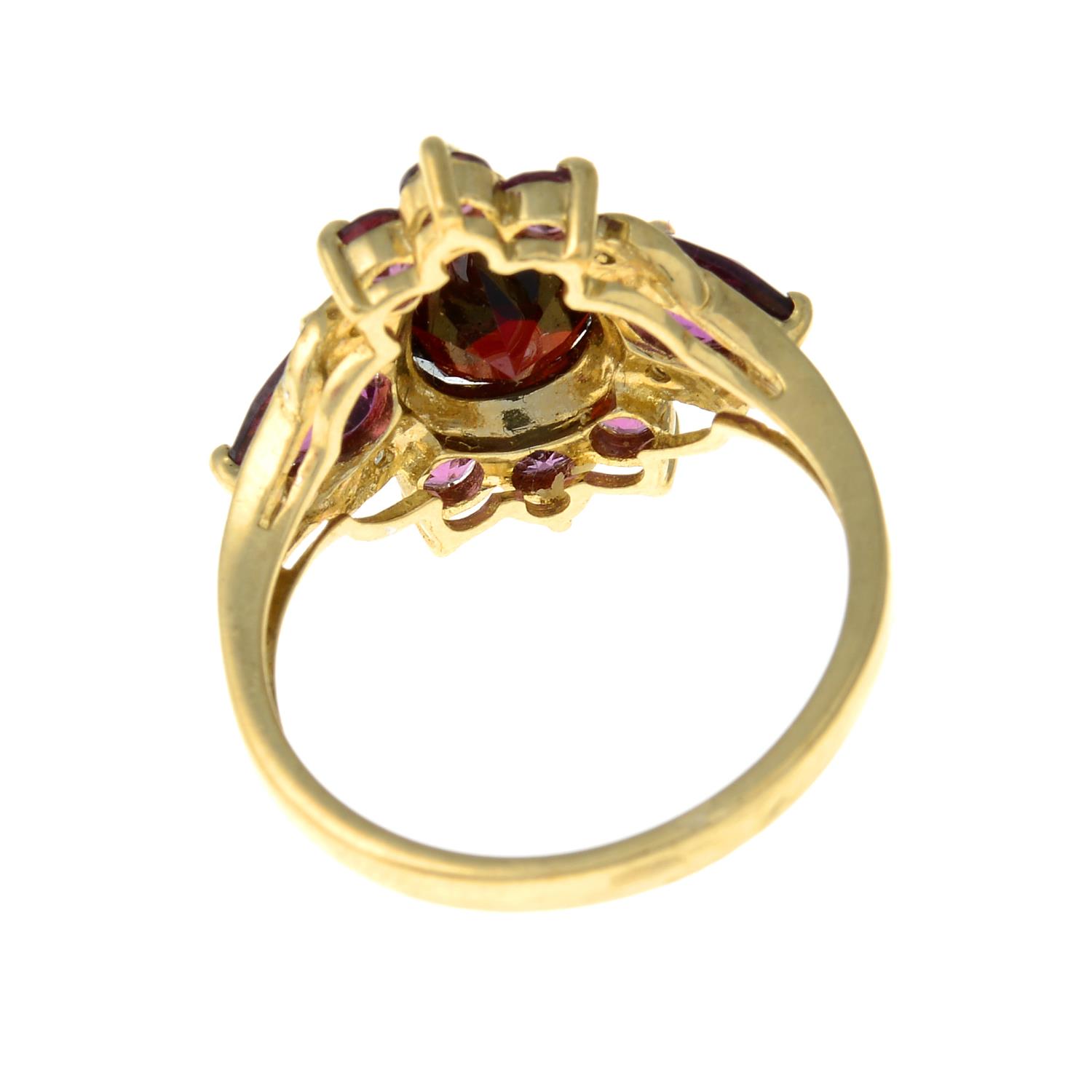 A red and purple garnet and diamond ring.Stamped 375.Ring size N. - Image 3 of 3