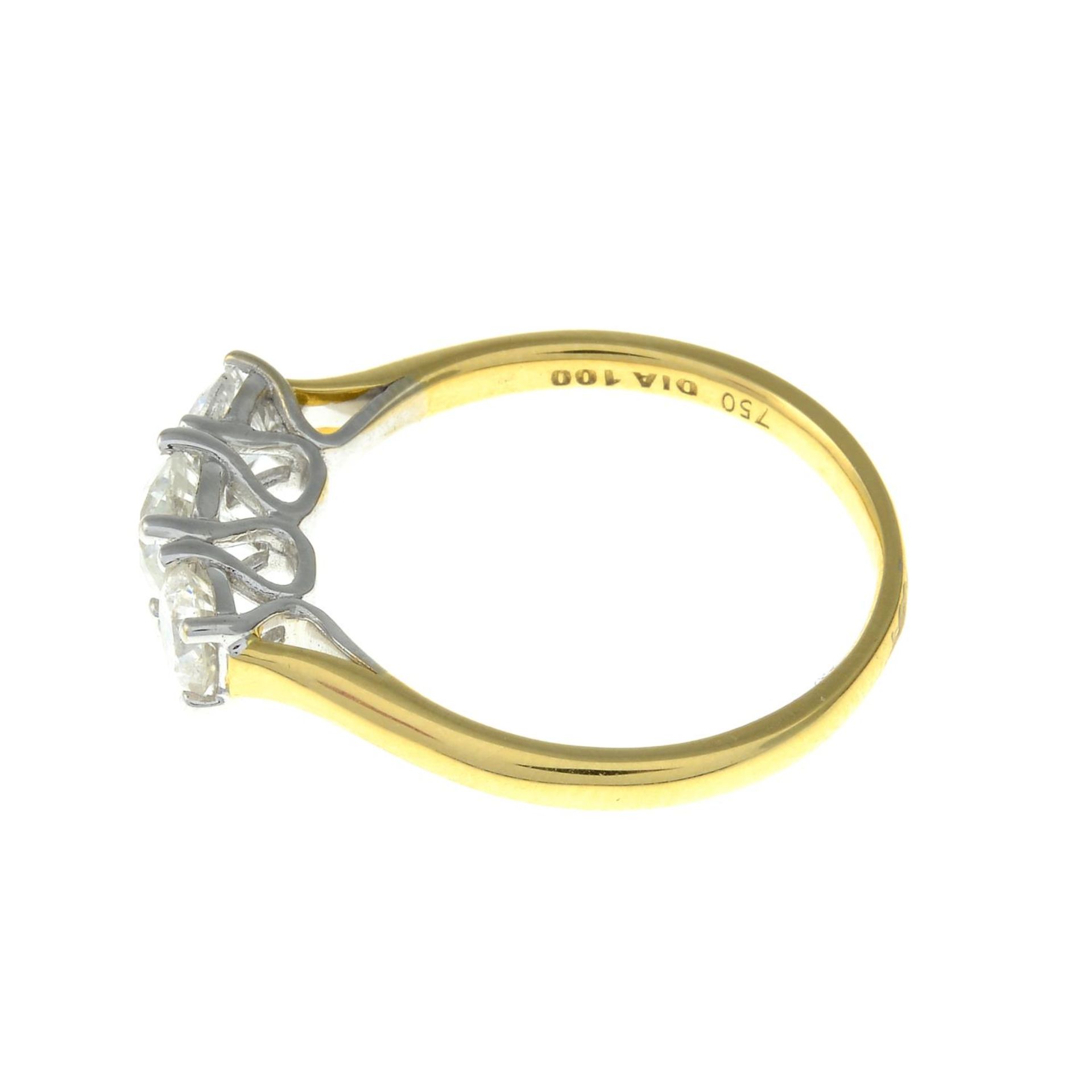 An 18ct gold diamond three-stone ring.Total diamond weight 1ct, - Image 2 of 3