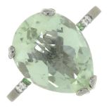 A prasiolite, diamond and green gem ring.Stamped 750.