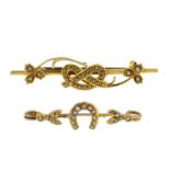 Early 20th century gold split pearl knot bar brooch,