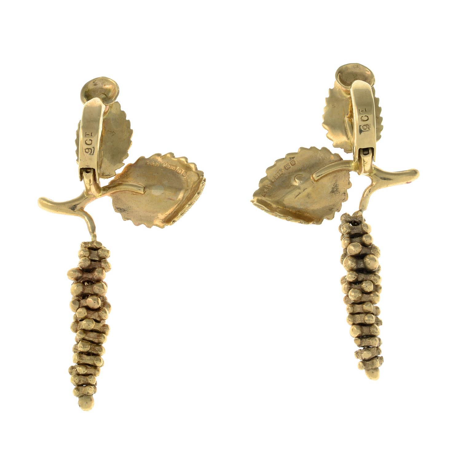 A pair of 9ct gold foliate and catkin earrings. - Image 2 of 2