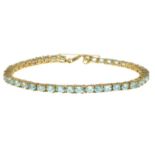 A 9ct gold aquamarine bracelet.Hallmarks for 9ct gold.