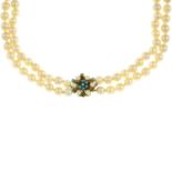 Cultured pearl two-row necklace,