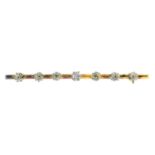 An 18ct gold diamond bar brooch.Estimated total diamond weight 1.20cts,