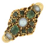 A mid 19th century 18ct gold emerald and split pearl ring.Hallmarks for Birmingham, 1867.