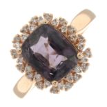 A pink spinel and diamond cluster ring.Pink spinel weight 2.24cts,