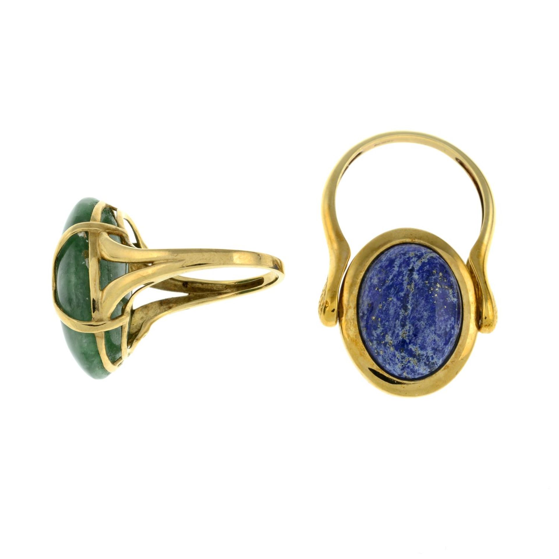 9ct gold lapis lazuli and tiger's-eye swivel ring, hallmarks for 9ct gold, ring size N1/2, 5.9gms. - Image 3 of 3