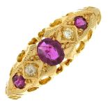 An early 20th century 18ct gold ruby and diamond ring.Hallmarks for Birmingham, 1914.