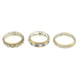 Two 9ct gold cubic zirconia full eternity rings,