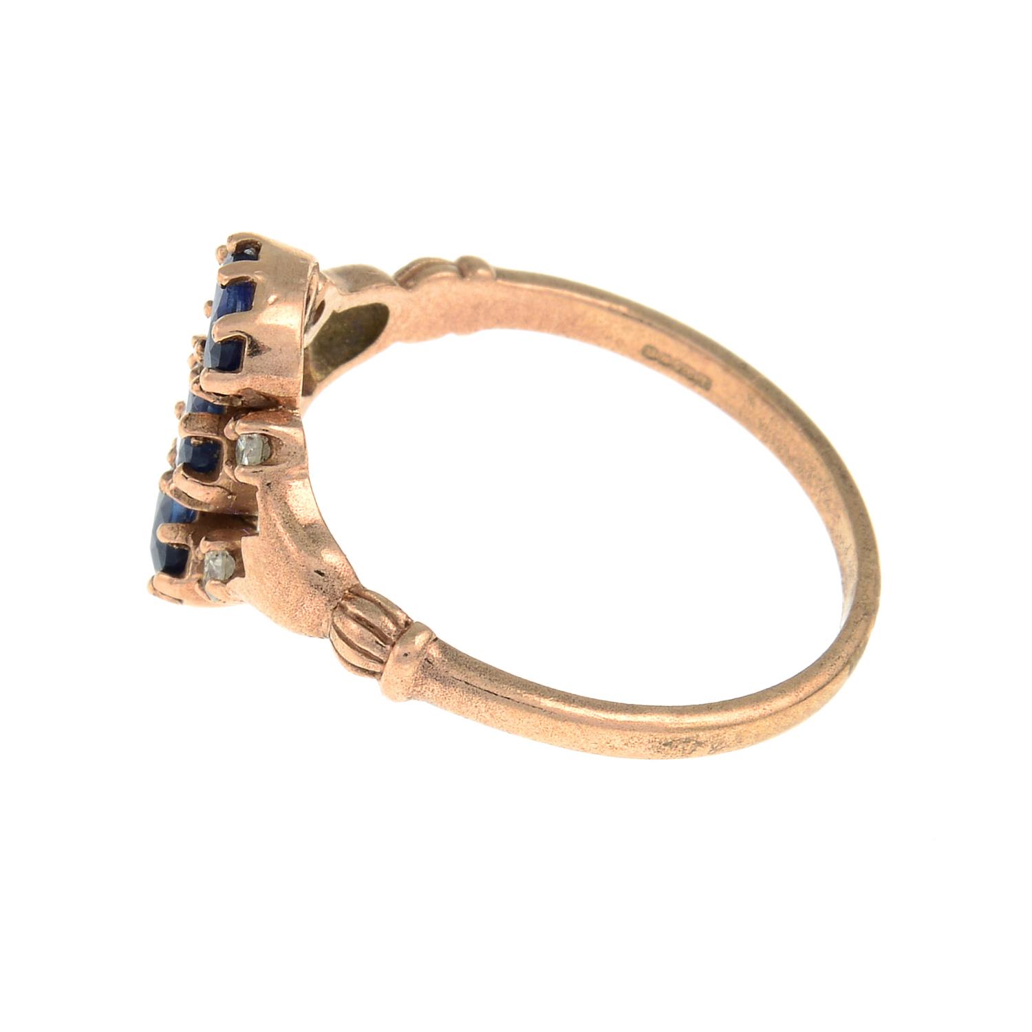 A 9ct gold sapphire and diamond dress ring.Hallmarks for London, 2015.Ring size M1/2. - Image 2 of 3