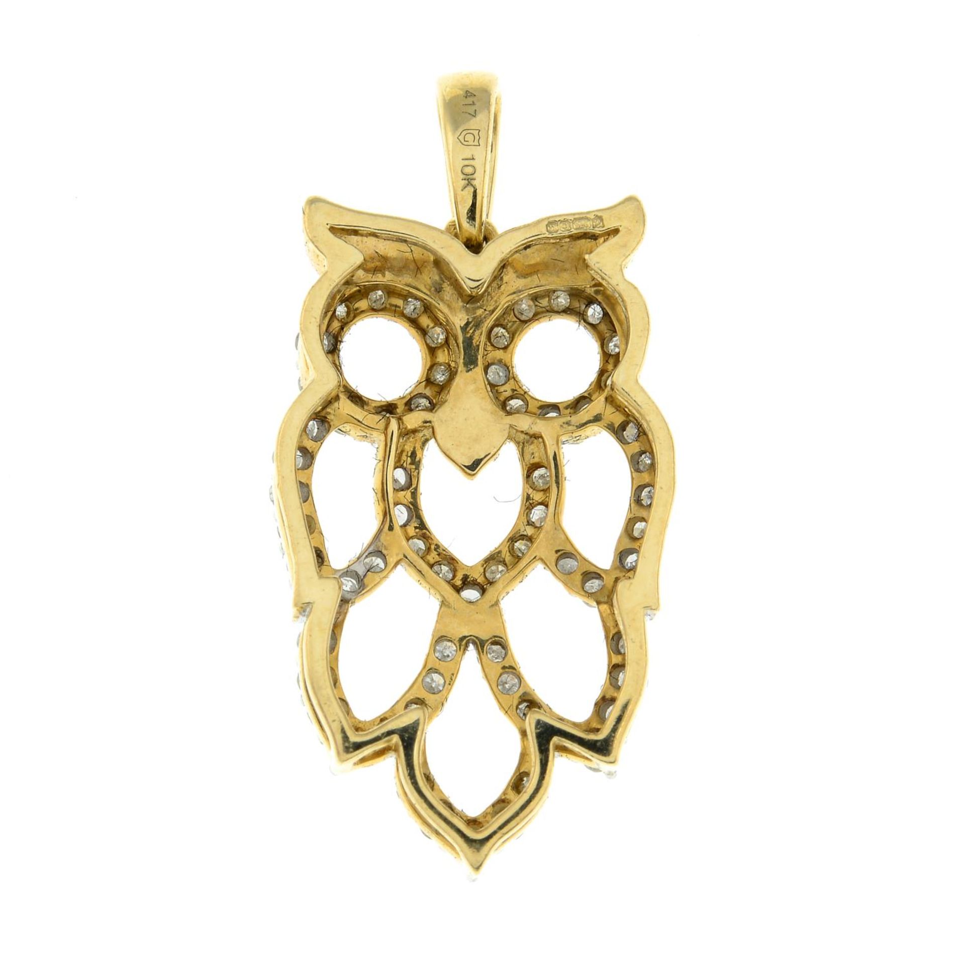 A 9ct gold diamond owl pendant.Estimated total diamond weight 0.60ct. - Image 2 of 2