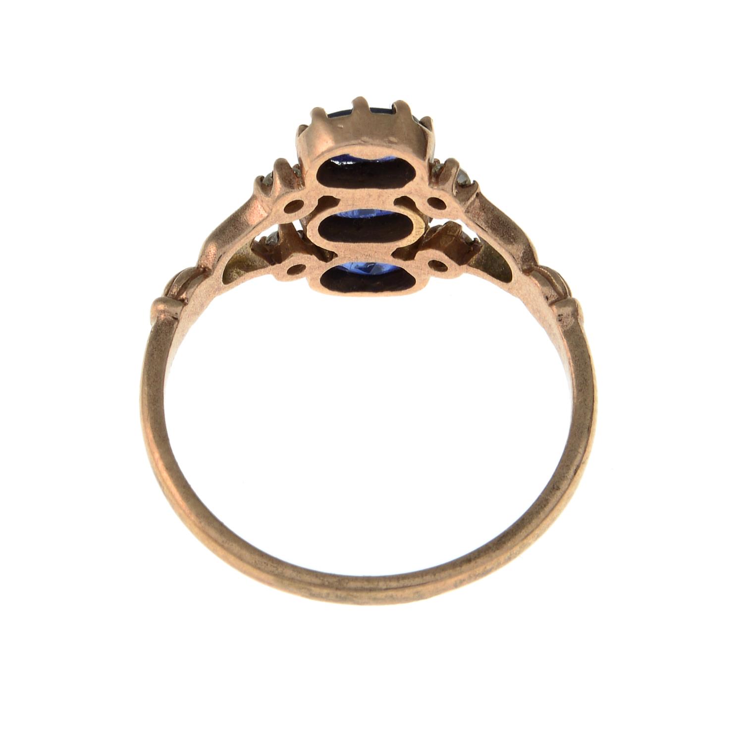 A 9ct gold sapphire and diamond dress ring.Hallmarks for London, 2015.Ring size M1/2. - Image 3 of 3