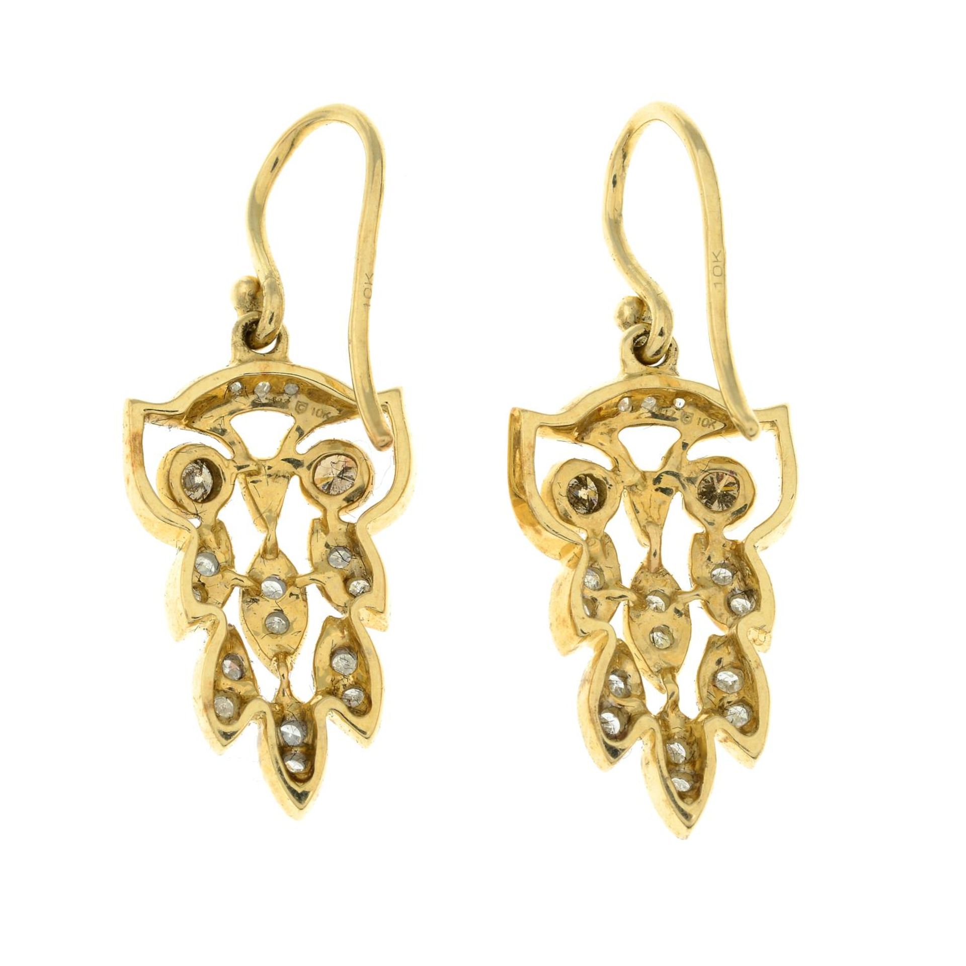 A pair of 9ct gold diamond and coloured diamond drop earrings, - Image 2 of 2