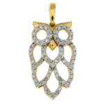 A 9ct gold diamond owl pendant.Estimated total diamond weight 0.60ct.