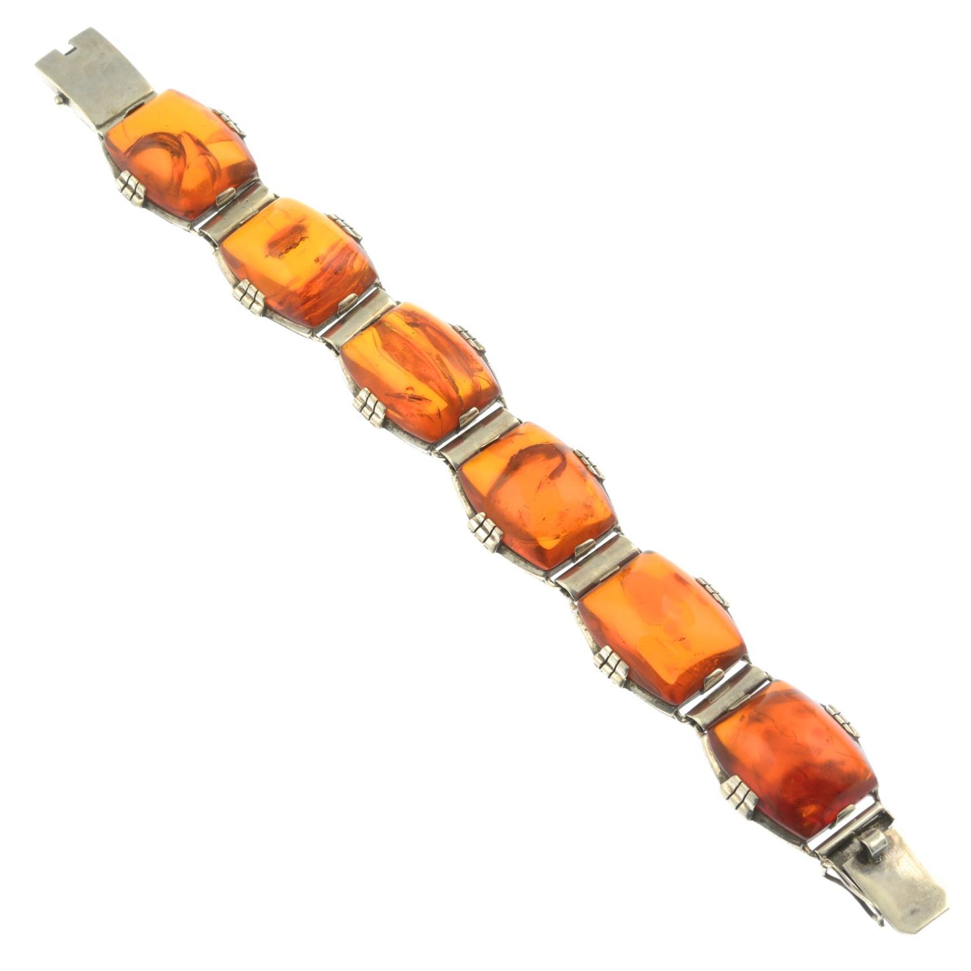 An Art Deco silver modified amber bracelet, by Staatliche Bernstein Manufaktur. - Image 2 of 3