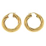 A pair of 9ct gold grooved hoop earrings.Hallmarks for 9ct gold.