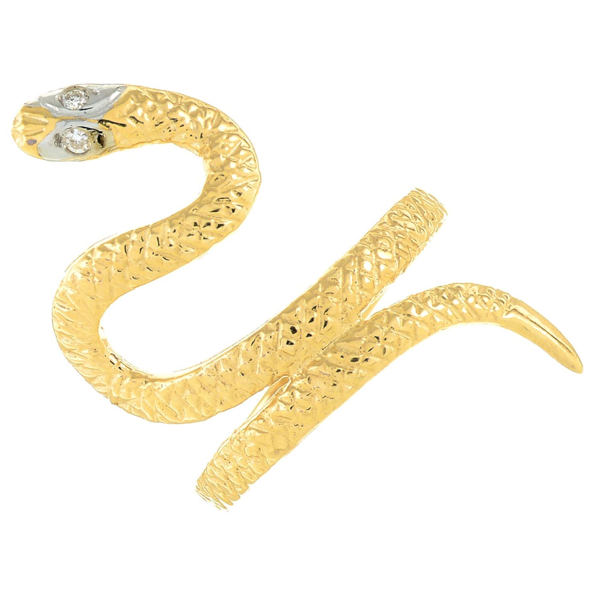A textured snake ring, with diamond eyes.Ring size N.