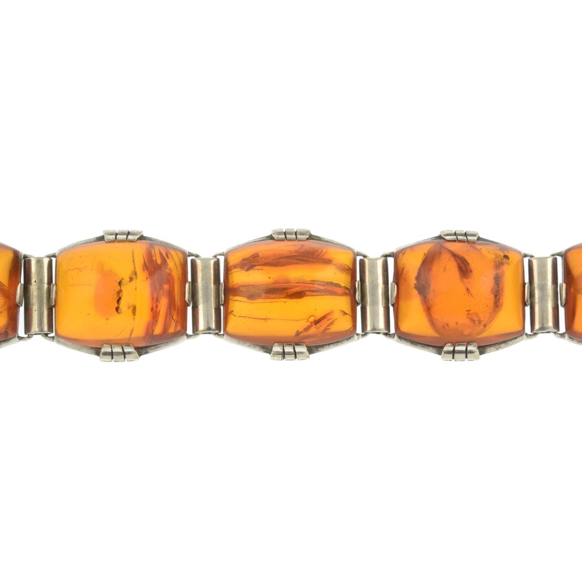 An Art Deco silver modified amber bracelet, by Staatliche Bernstein Manufaktur.