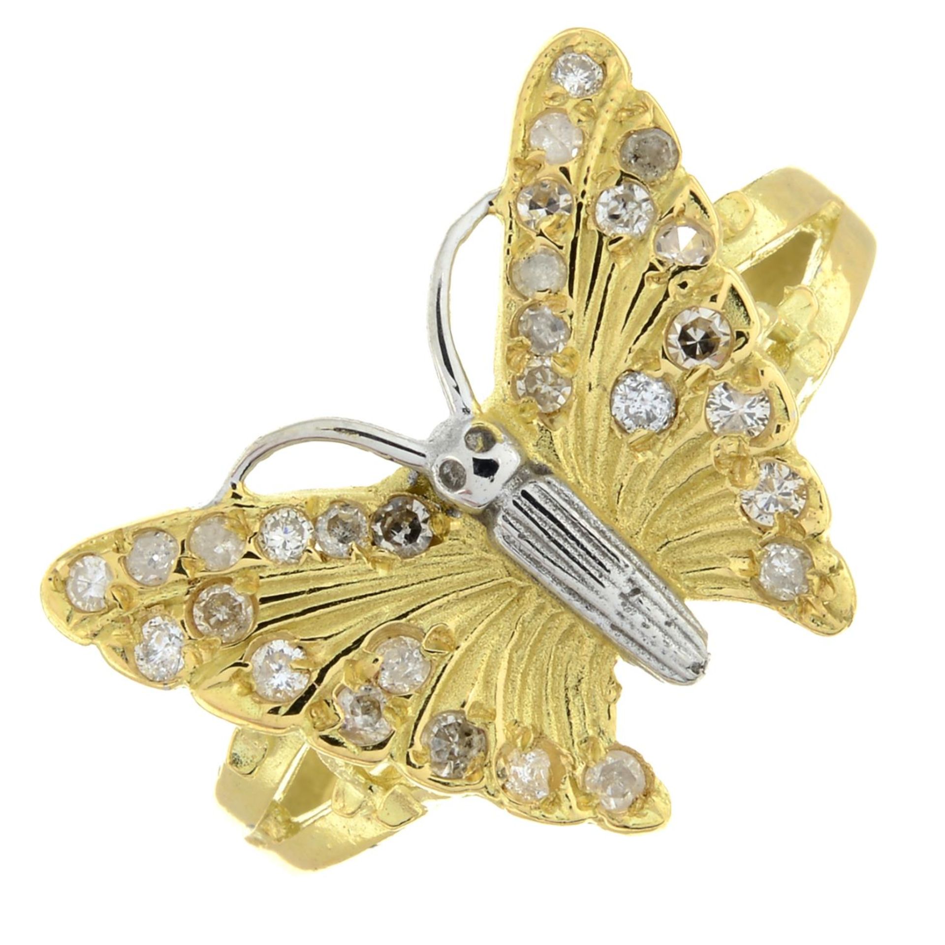 A brilliant and single-cut diamond butterfly ring.Estimated total diamond weight 0.10ct.Ring size