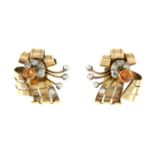 A pair of mid 20th century gold garnet and diamond earrings,