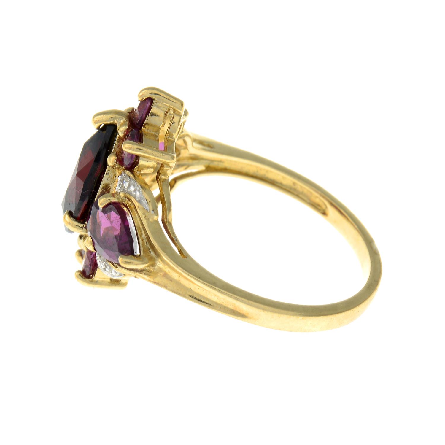 A red and purple garnet and diamond ring.Stamped 375.Ring size N. - Image 2 of 3