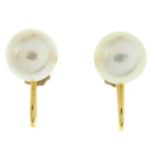 A pair of cultured pearl stud earrings.Cultured pearl measuring 8.5mms.