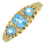 A 9ct gold topaz and diamond ring.Hallmarks for Birmingham.Ring size O.