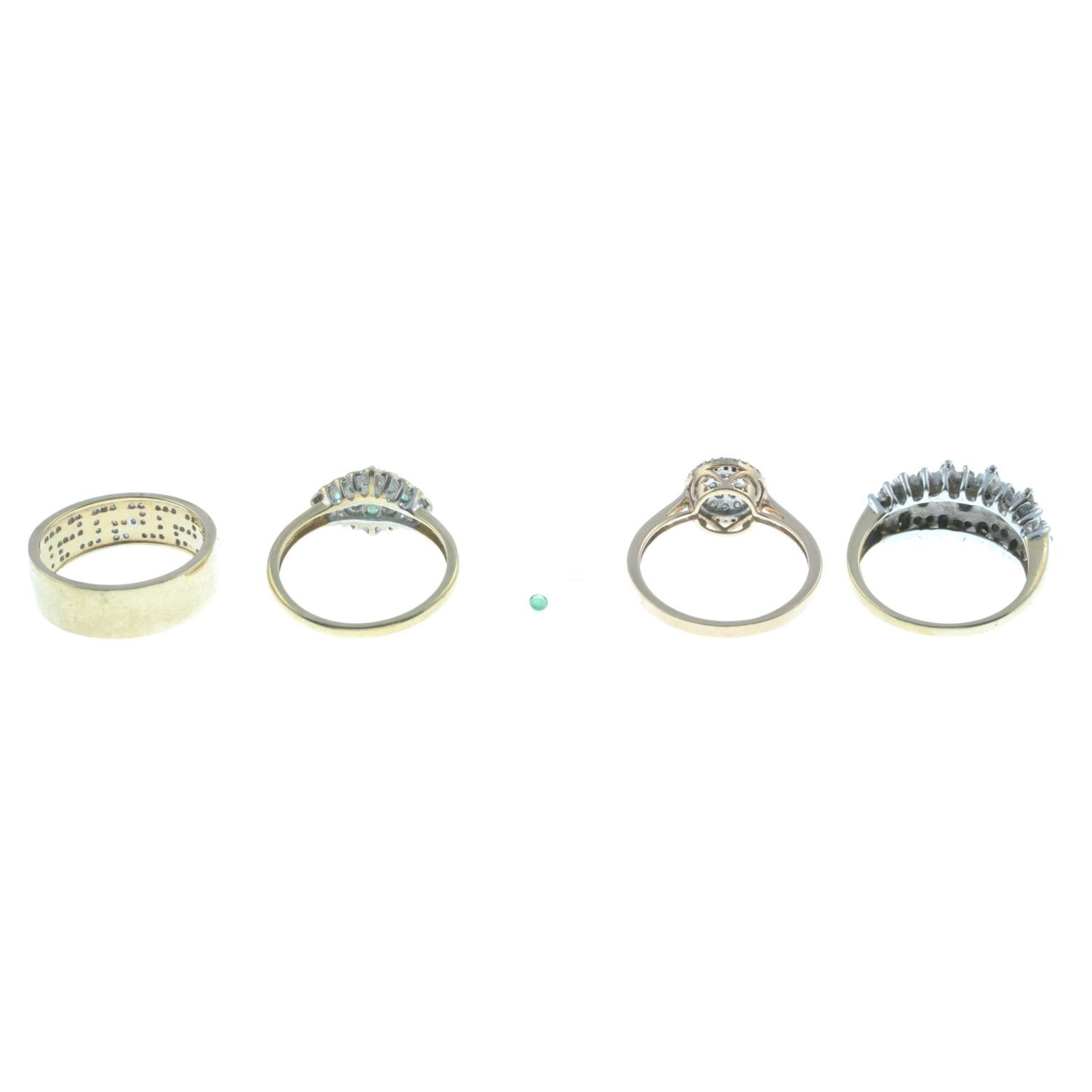 Four 9ct gold diamond and gem-set rings.9ct gold diamond cluster dress ring, - Image 2 of 2